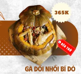 Gà Đồi Nhồi Bí Đỏ - Gà đồi nguyên con nhồi bí đỏ thơm ngọt, hấp & nướng đến chín mềm — món đặc biệt cho tiệc.