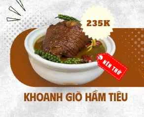 Khoanh Giò Hầm Tiêu - Khoanh giò heo hầm tiêu xanh thơm cay, mềm rục — ăn nóng cùng bánh mì hoặc cơm trắng.